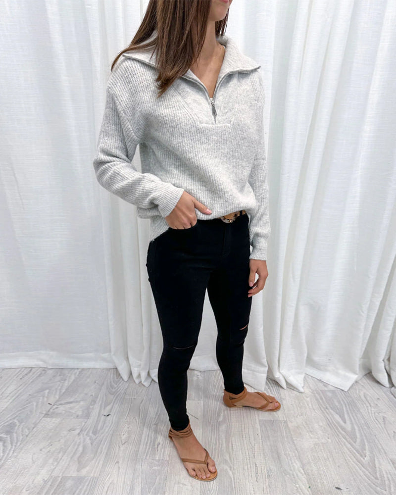 Hannah® | Zip-Up Ribbed Sweater