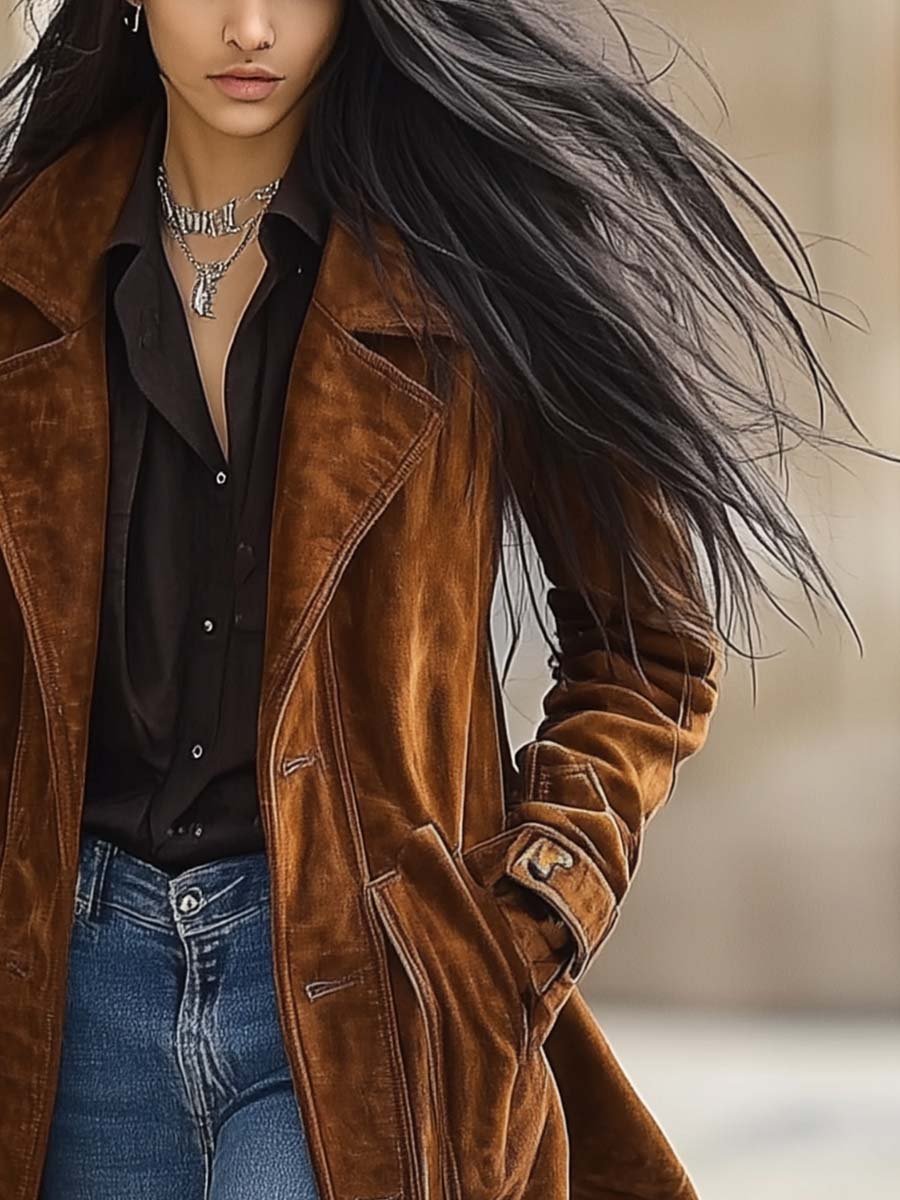 Women's Vintage Suede Long Coat