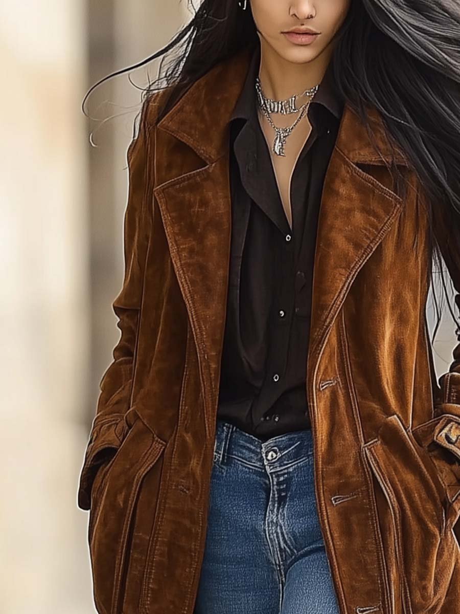 Women's Vintage Suede Long Coat